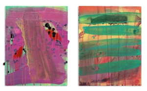 John and Yoko (diptych.)  2013, acrylic and acrylic spray paint on panel.  Each 14" x 11".