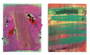 John and Yoko (diptych.)  2013, acrylic and acrylic spray paint on panel.  Each 14" x 11".