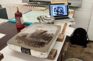 Preparing stone for Lithograph After Niepce.