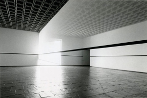 Robert Irwin, Scrim veil—Black rectangle—Natural light. 1977, cloth, metal, and wood. Installation, Whitney Museum of American Art. Overall: 144 × 1368 × 49 inches.